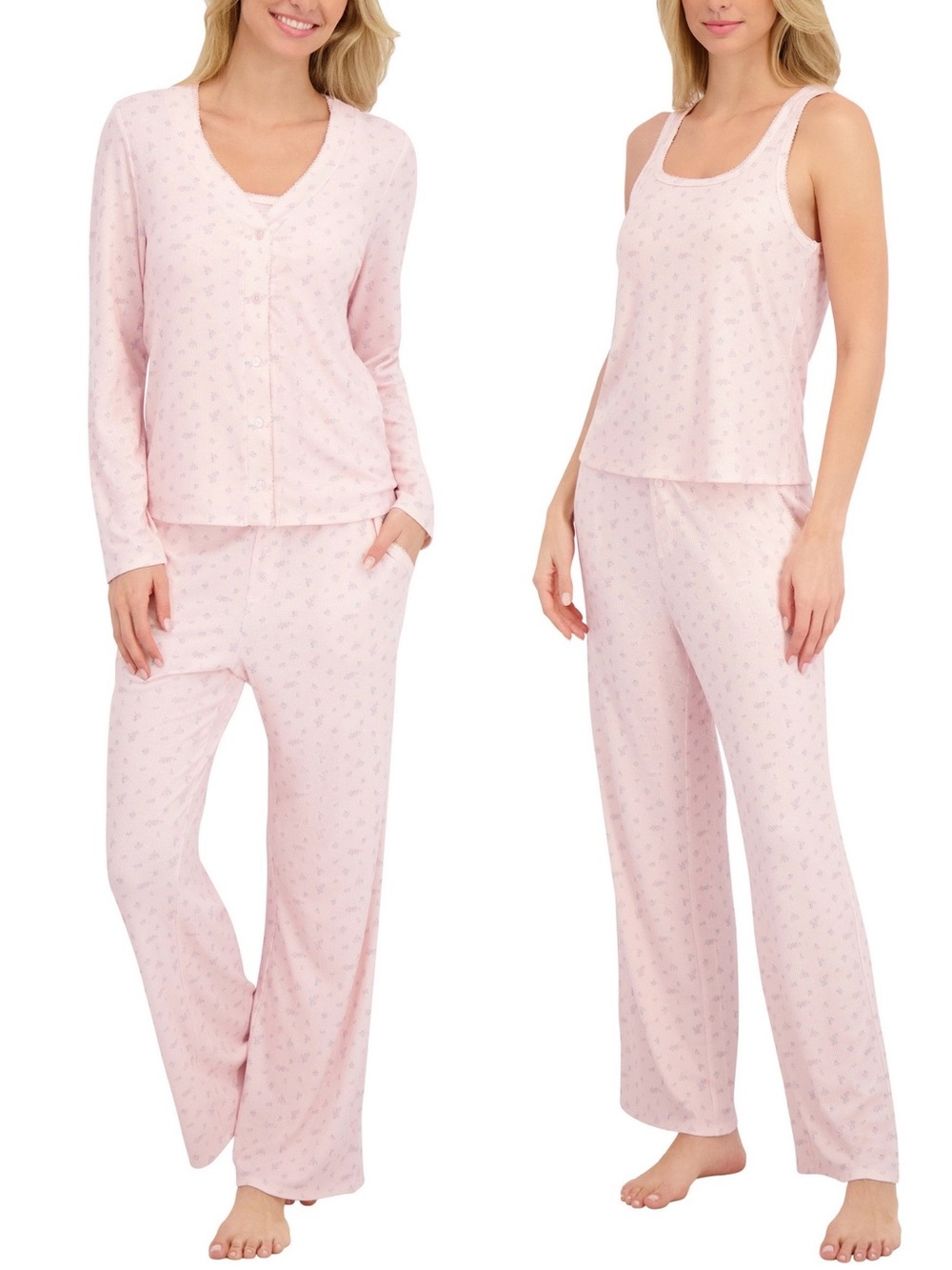 Light Pink Cozy Tank & Cardigan Pajama Set